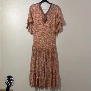Vintage Silk and Wood Beaded Floral Sun Dress